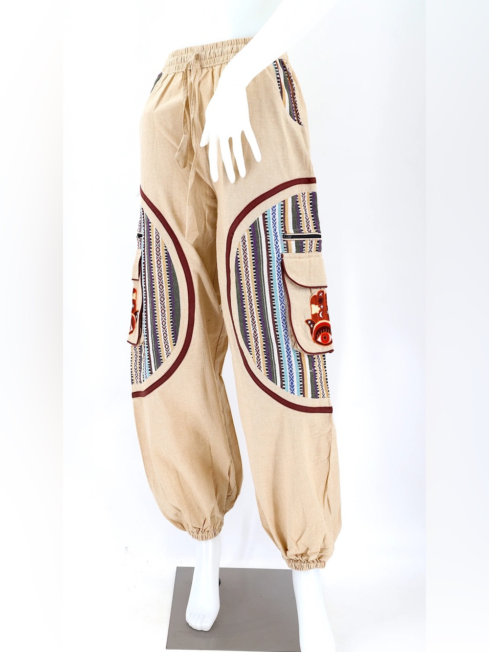Beige Cargo Joggers with Colorful Graphic Patch